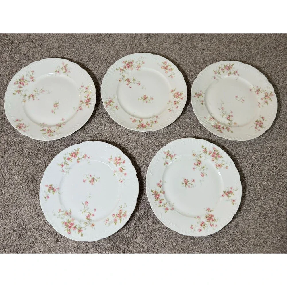 Theodore Haviland Limoges Plates Pink Floral Schleiger 150 Antique France Lot 5